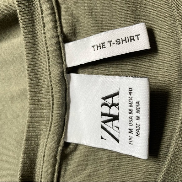 Zara THE T SHIRT Crew Neck Khaki Olive Green Short Sleeve T Shirt Mens Medium - Picture 7 of 8